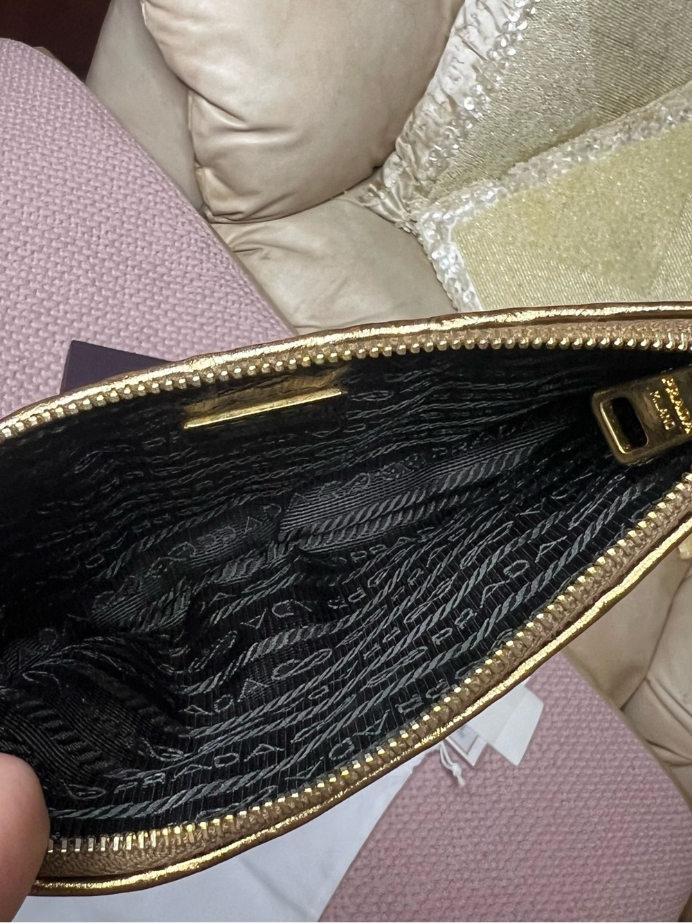 PRADA Metallic Gold Ruched Leather Clutch - Picture 10 of 11